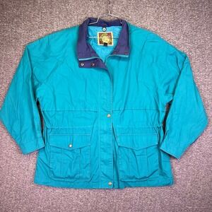 VTG 90s Learsi Windbreaker Jacket Women Large Teal Hooded Utility Retro Gorpcore